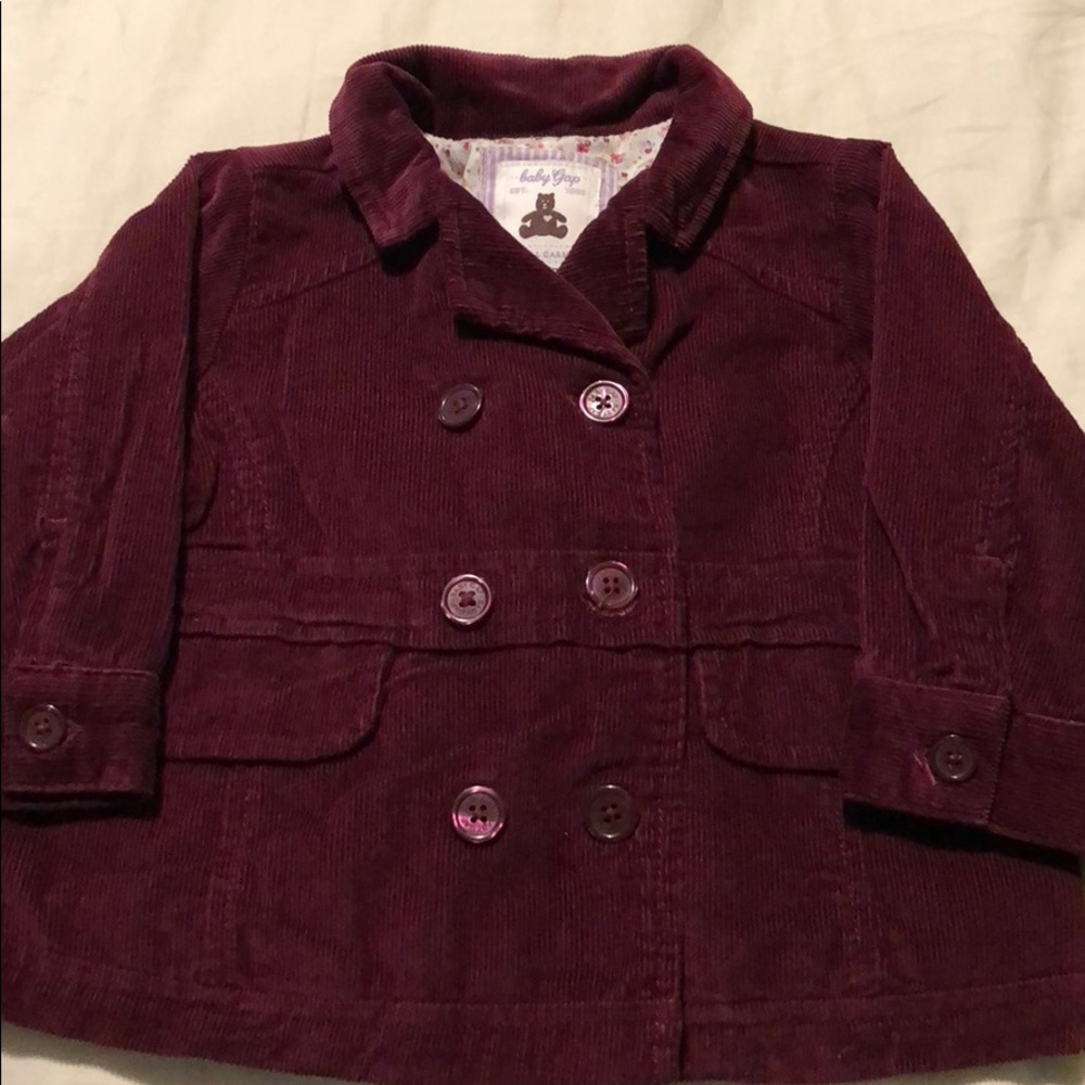 EUC Baby Gap plum corduroy peacoat, 6-12 months